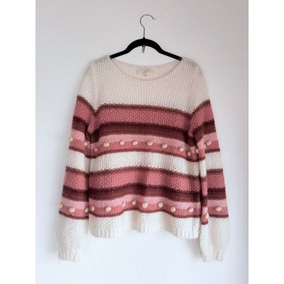 EUC Sezane Penelope Pom Pom Mohair Merino Wool Blend Sweater in Cream & Pink S - Picture 5 of 12
